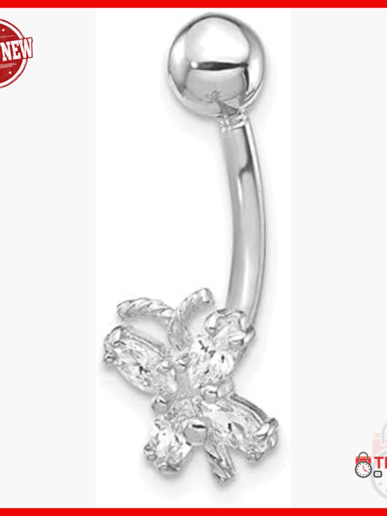 10k White Gold Cz Butterfly Belly Ring Dangle Body Jewelry